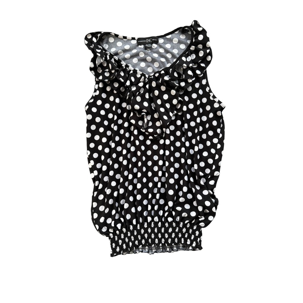 Y2K ruffles fairy Polka Dot Blouse Women XL Black White interview top